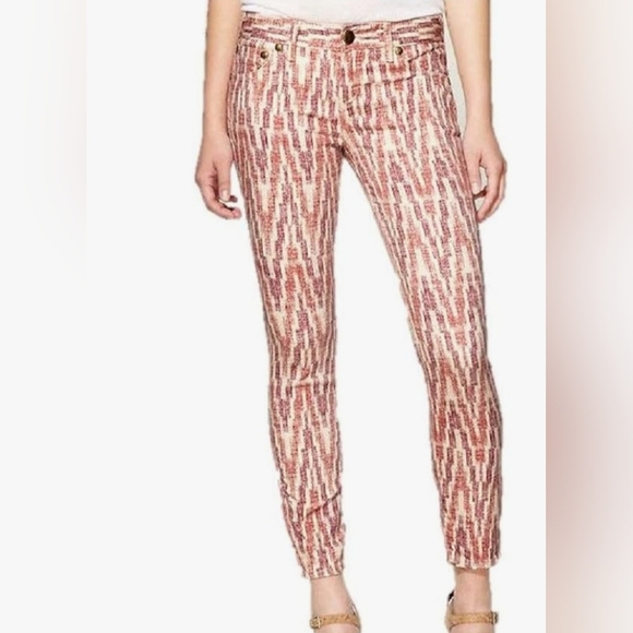 Free People Women's Ikat Skinny Pants Size 26 Multicolor Stretch Button‎ Zipper - Picture 1 of 16